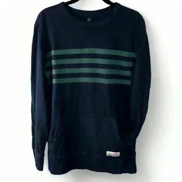 GAP  Navy Crewneck Sweatshirt w/ Green Stripes Boys Size XXL - Picture 1 of 8